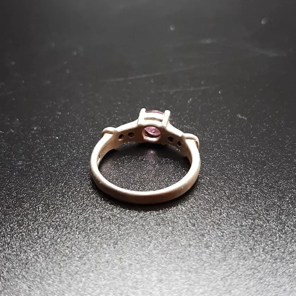 Sterling silver ring with pinkish glass stone and marcasite